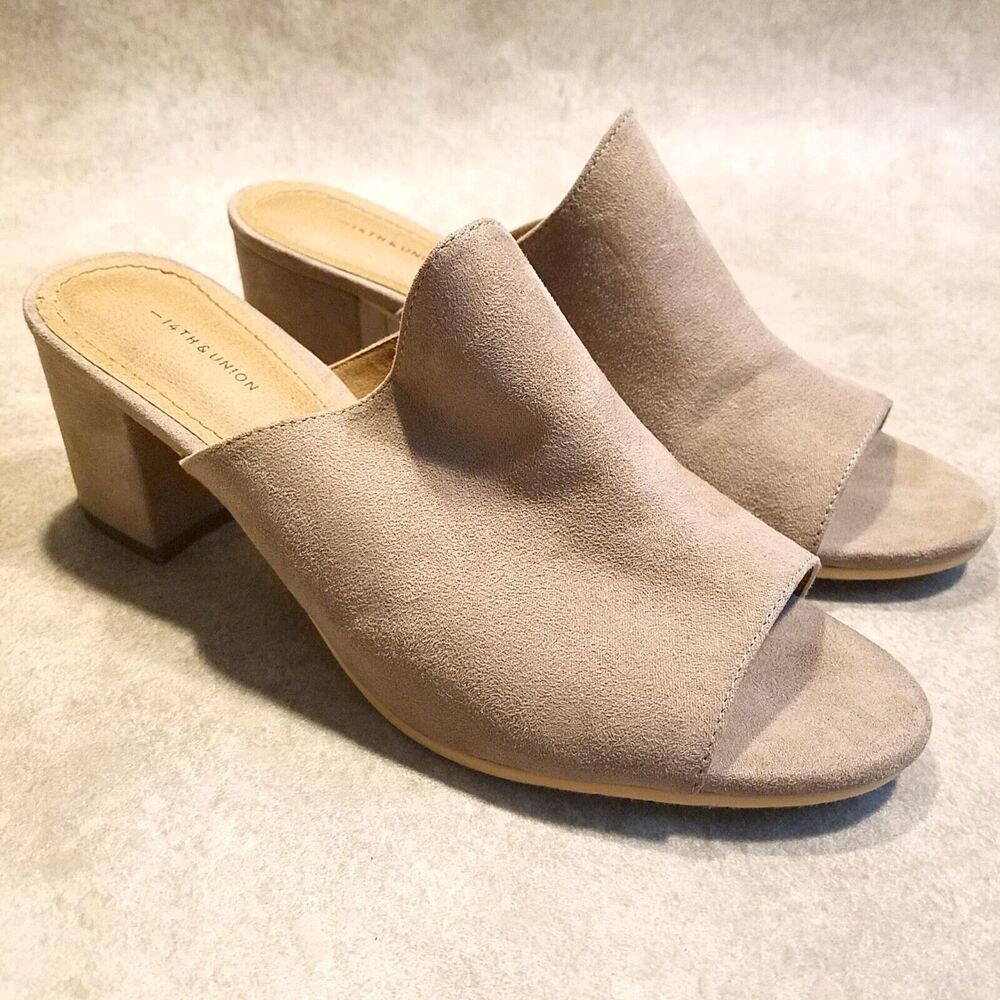 14th & Union Womens Hayzel Fab 58665 Size 7.5 Tan Open Toe Block Heel Sandals - Picture 2 of 9